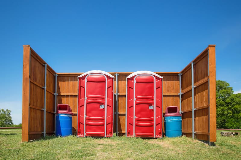 Short-term porta potty units staged for delivery in Russellville, Arkansas